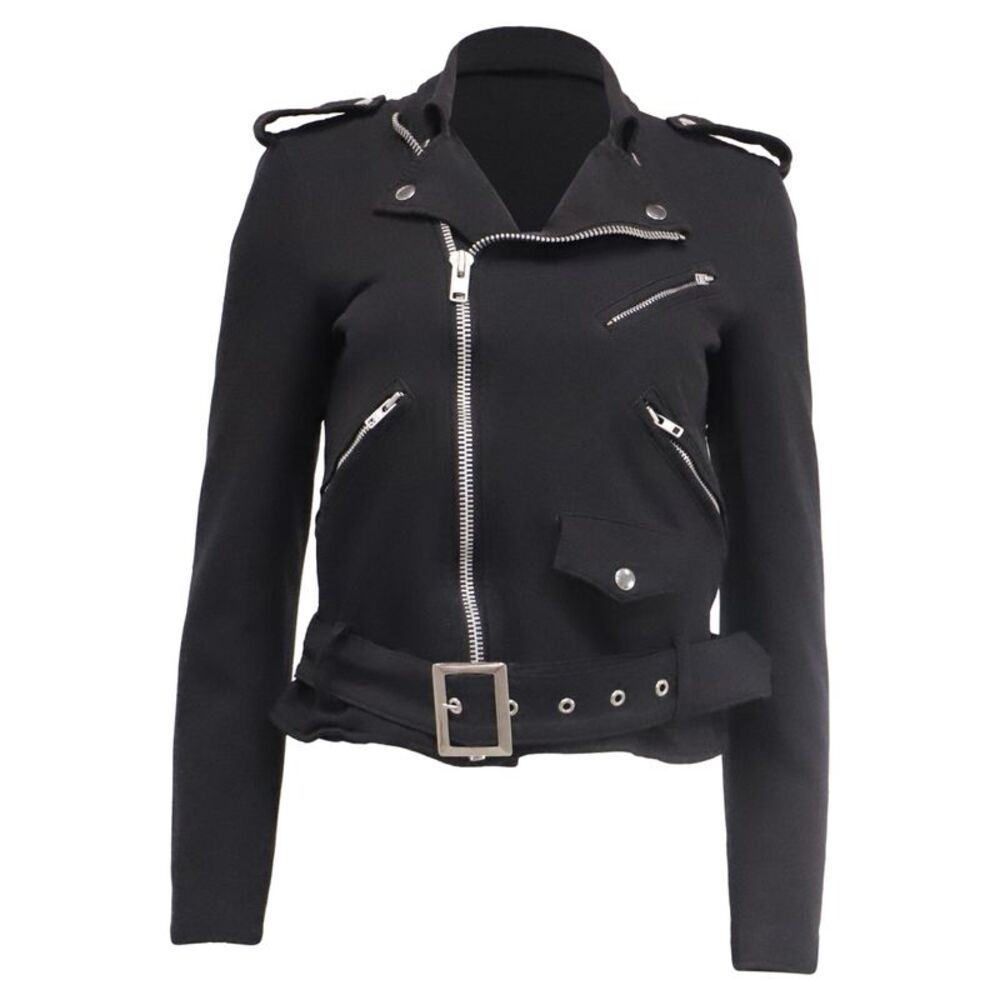 Comme des Garçons Shrink Double Riders Jacket in Black Polyester